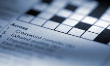 Closeup view of crossword puzzle clues