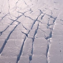 Large cracks in the Thwaites Glacier as seen from the air.