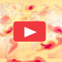 An illustration of a heat map of the world, with the YouTube logo hovering over it. 