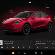 A view of the Tesla software with the car in the centre.