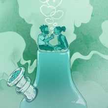 illustration of two people sitting on a bong