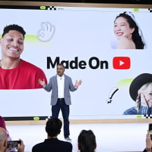 YouTube CEO Neal Mohan presenting at Made on YouTube. 