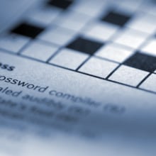 Closeup view of crossword puzzle clues