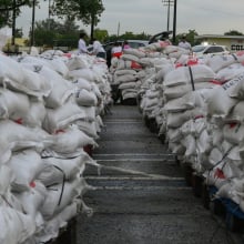 sandbags stacked in preparation for hurricane milton