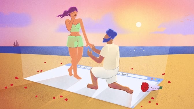 illustration of man proposing to woman