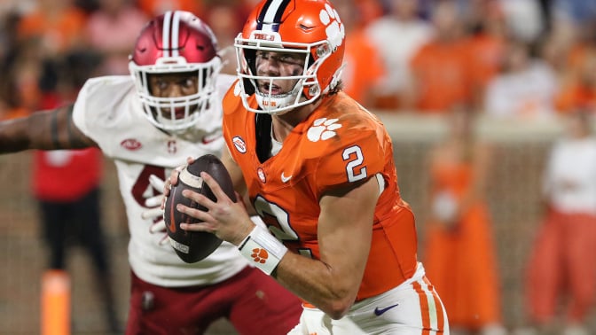 Clemson Tigers quarterback Cade Klubnik (2) during a college football game between the Stanford Cardinals and the Clemson Tigers on Sept. 28, 2024, at Clemson Memorial Stadium in Clemson, South Carolina.