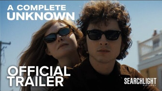 Timothée Chalamet as Bob Dylan and Elle Fanning as Sylvie Russo in "A Complete Unknown."