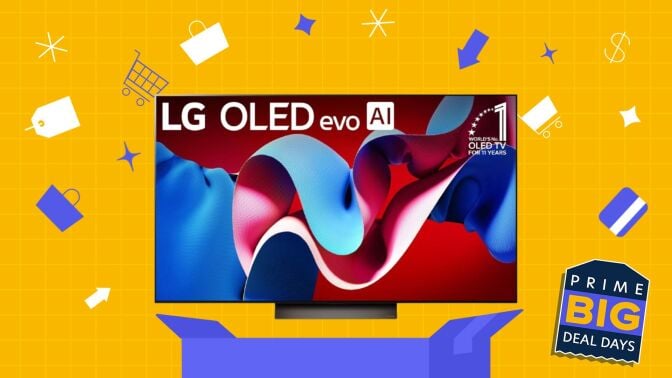 lg oled c4 tv on colored background, badge over image reads 'Prime Big Deal Days'