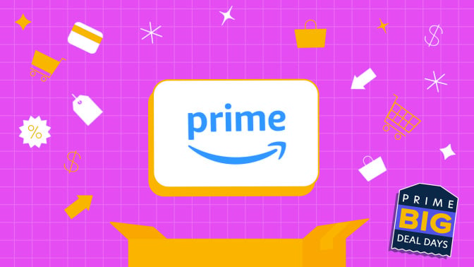 Amazon Prime logo in front of a purple background