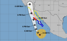 The storm track for Hurricane Hilary as of August 18, 2023.