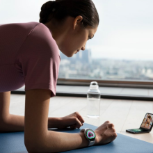 woman in a plank position wearing Samsung Galaxy Watch 6