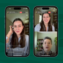 Three phones mocked up to show Substack's new livestreaming feature.