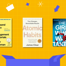 Mashable Prime Day illustration in yellow and blue showcasing three book covers