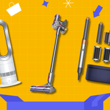 dyson products against a yellow background 