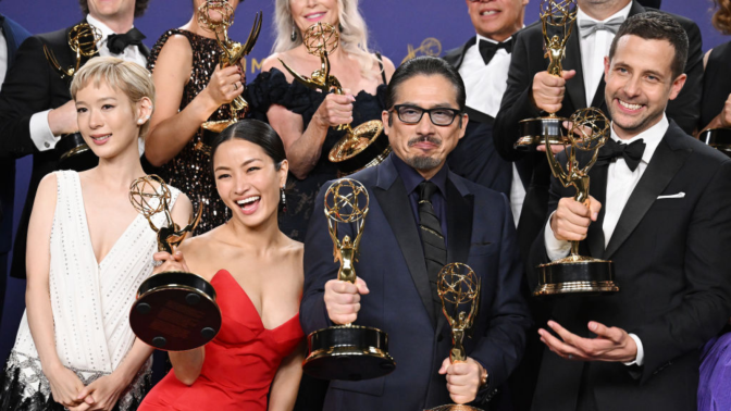 Anna Sawai, winner of the Outstanding Lead Actress in a Drama Series award and Hiroyuki Sanada, winner of the Outstanding Lead Actor in a Drama Series award for "Shogun", at the 76th Primetime Emmy Awards held at Peacock Theater on September 15, 2024 in Los Angeles, California.