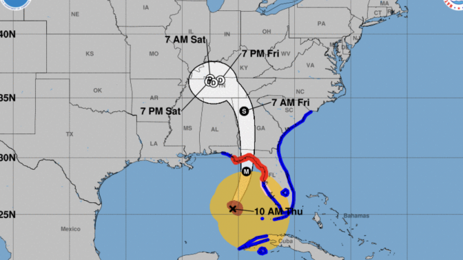 NOAA's cone model for Tropical Storm Helene