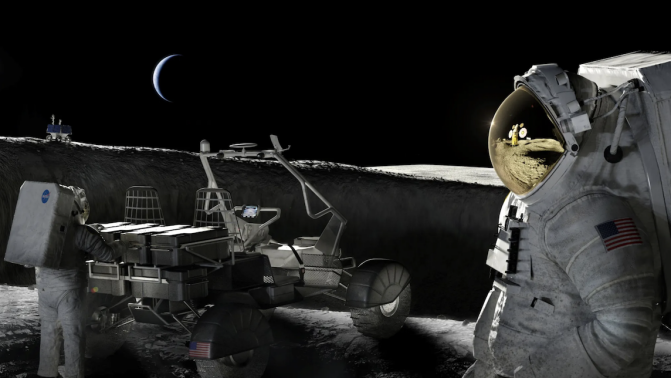 A NASA conception of future astronauts working on the lunar surface.